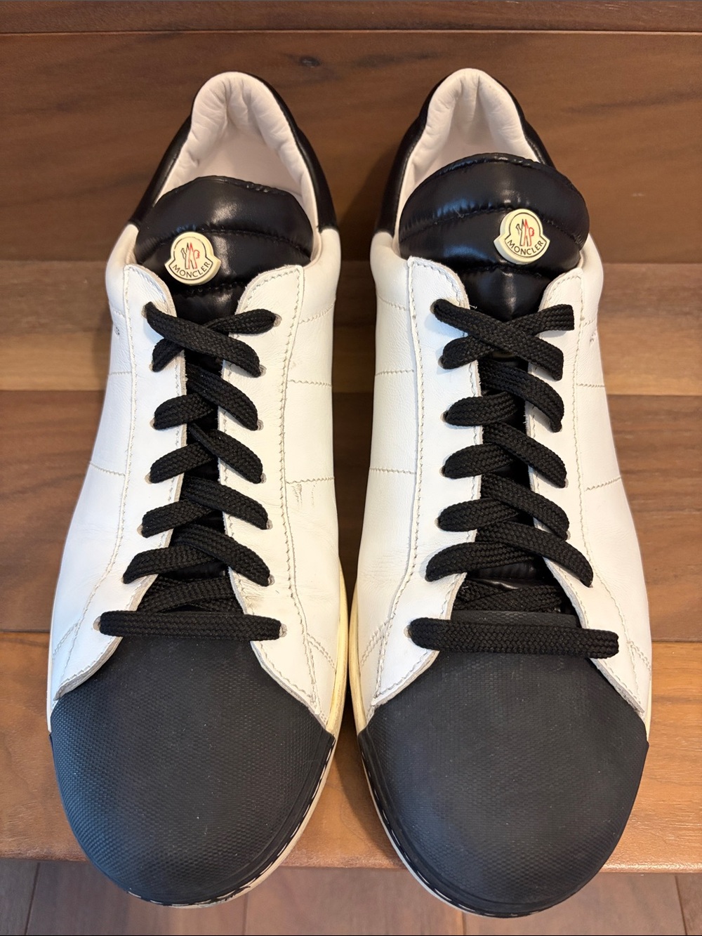 Moncler Men's White and Black Low-Top Sneakers with Logo Badge